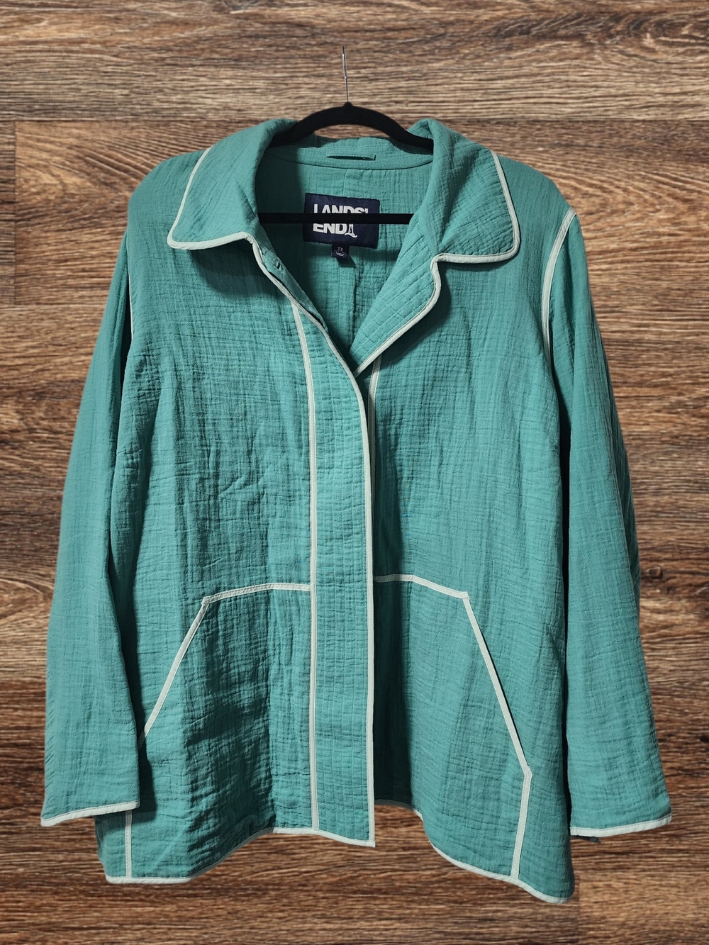 Lands' End Teal Piped Jacket 3x Plus Size Like New